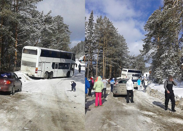 В Прикамье автобус с туристами чуть не свалился с обрыва