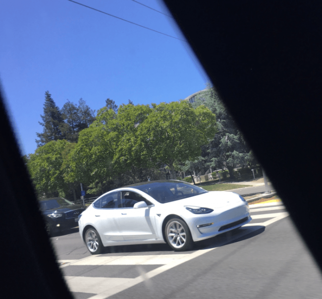 Tesla Model 3 впервые заметили в белом цвете